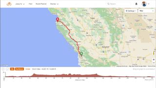 Ride with GPS map screen showing California