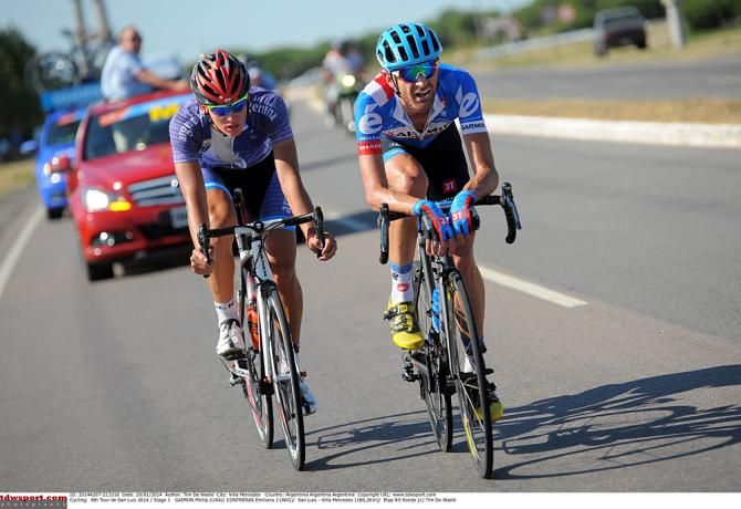 Phil Gaimon (Garmin Sharp) in the breakaway with Emiliano Contreras (Argentina)