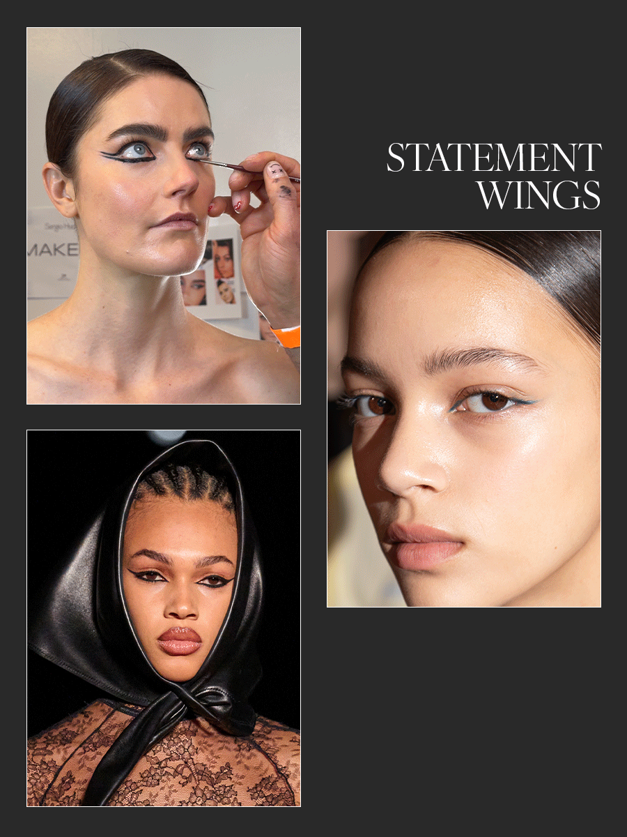 Photo collage of NYFW beauty trends