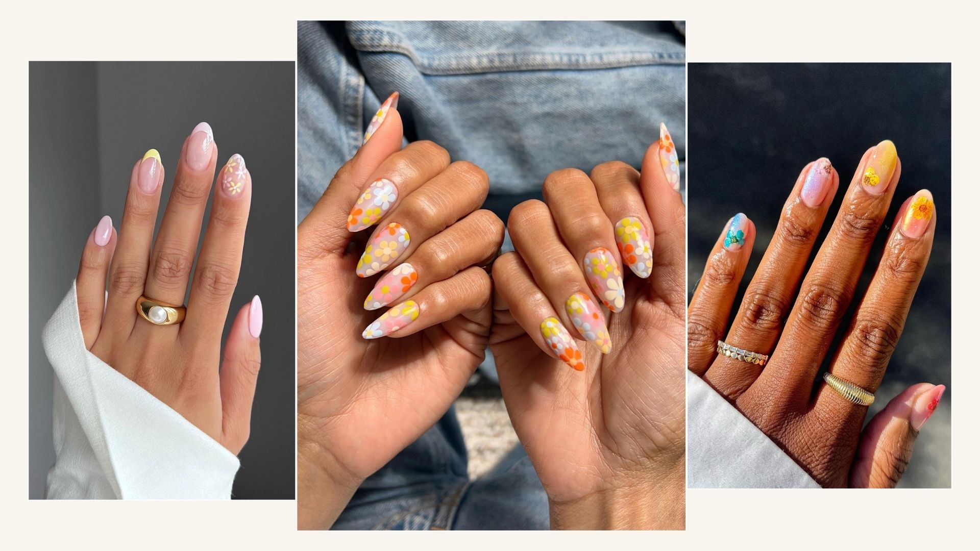 A collage of flower nail designs
