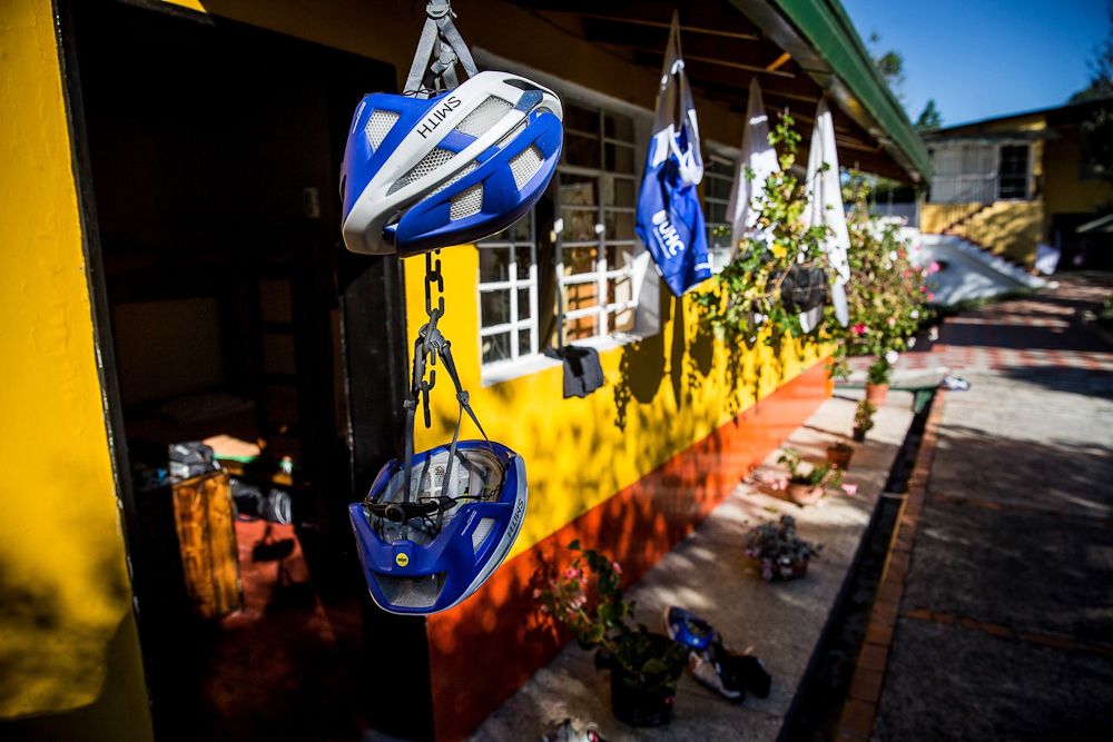 Gear and clothing hang outside to dry at UnitedHealthcare team camp in Colombia.