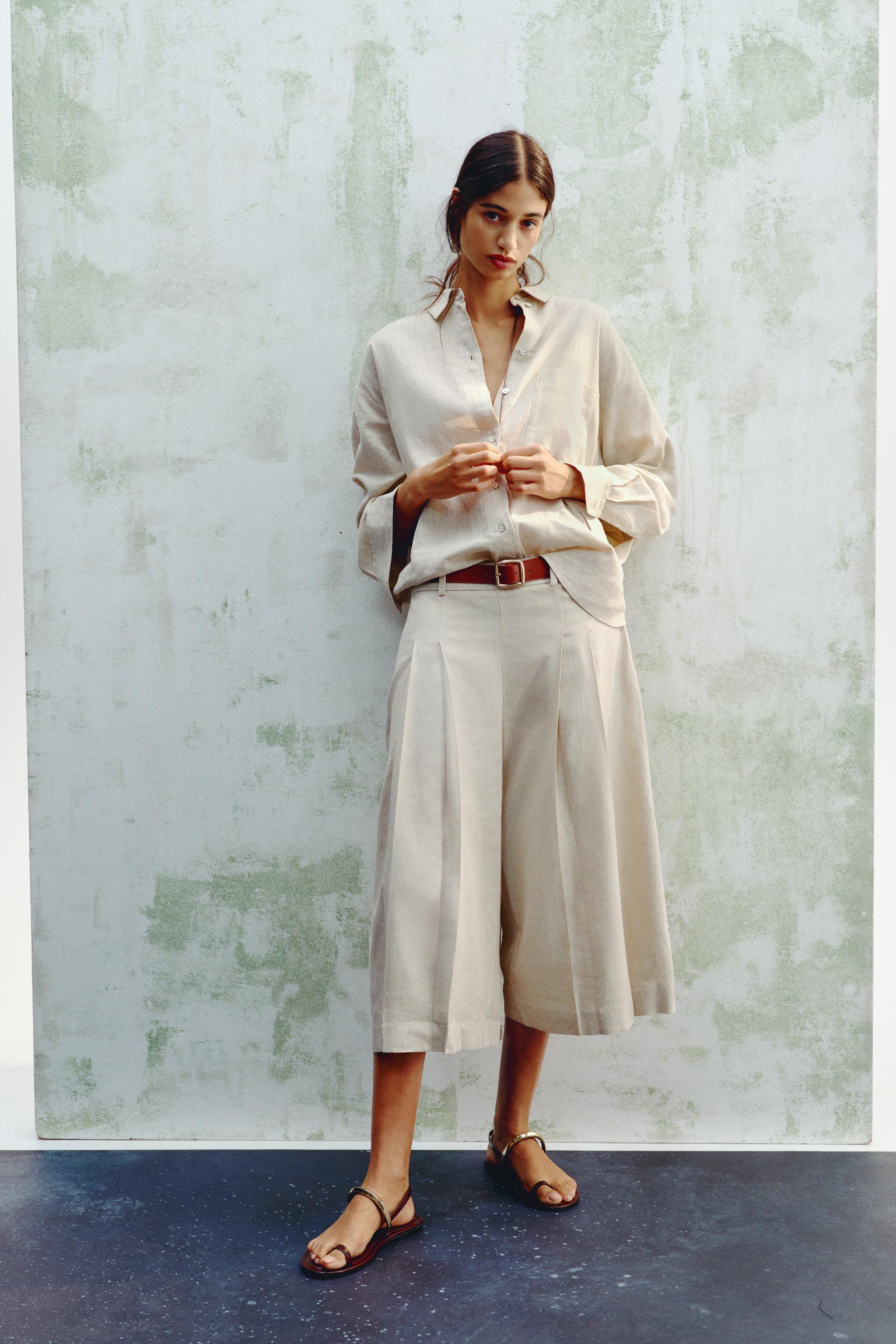 Belted Linen Blend Long Bermuda Shorts