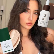 An image of WWW associate beauty editor Alyssa Brascia wearing the Victoria Beckham The Foundation Drops.