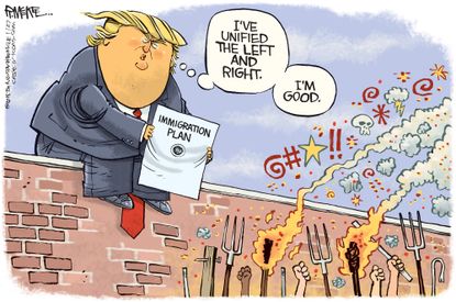 Political cartoon U.S. Trump immigration deal partisanship border wall
