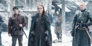 Podrick Payne, Sansa Stark, and Brienne of Tarth on Game of Thrones