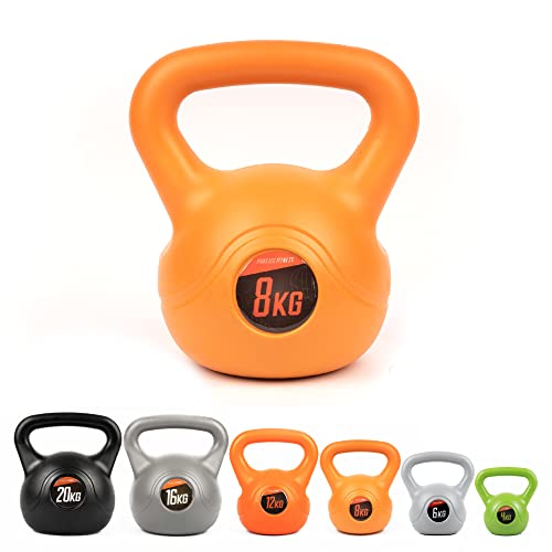 Phoenix Fitness Unisex Ry932 Vinyl Kettlebell - Heavy Weight Kettle Bell for Strength and Cardio Training, Orange, 8kg