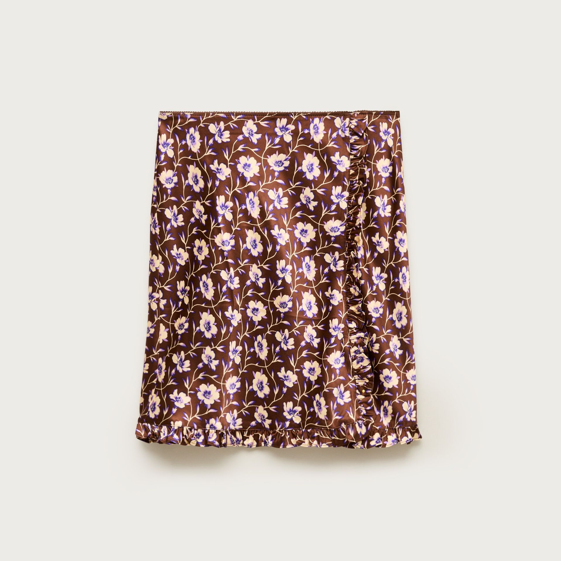 Side-Ruffle Slip Skirt in Viscose Charmeuse Floral