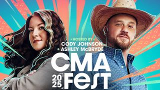 Promotional image for CMA Fest 2025 featuring hosts Ashley McBryde and Cody Johnson