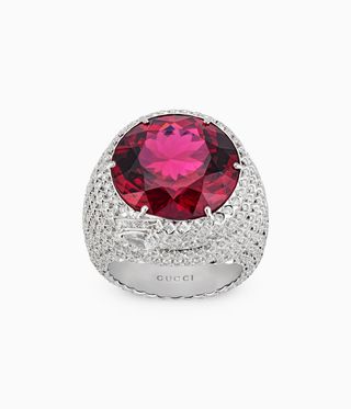 Gucci high jewellery diamond ring with large pink stone
