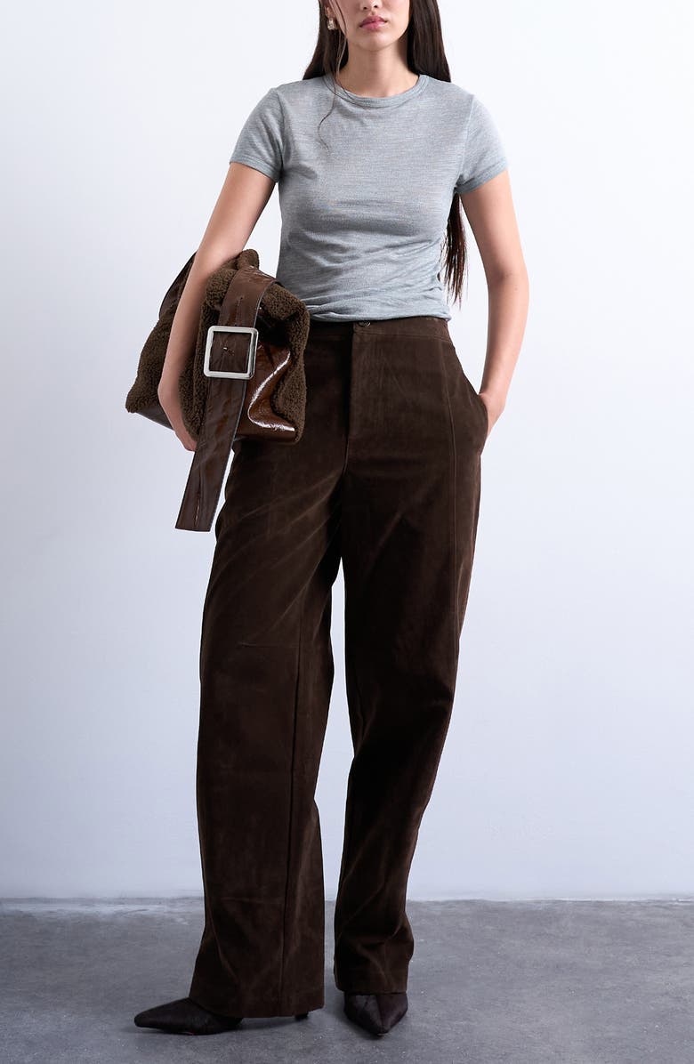 Faux Suede Wide Leg Pants
