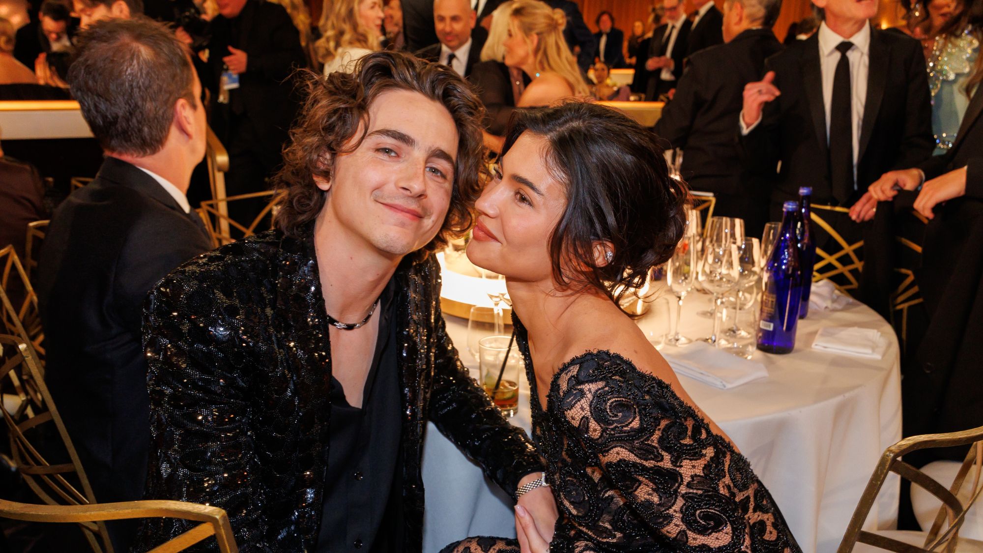 Timothée Chalamet and Kylie Jenner attend the 81st Golden Globe Awards