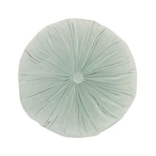 A round ruched velvet throw pillow in mint