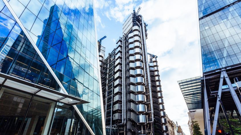 Street in City of London with modern office buildings