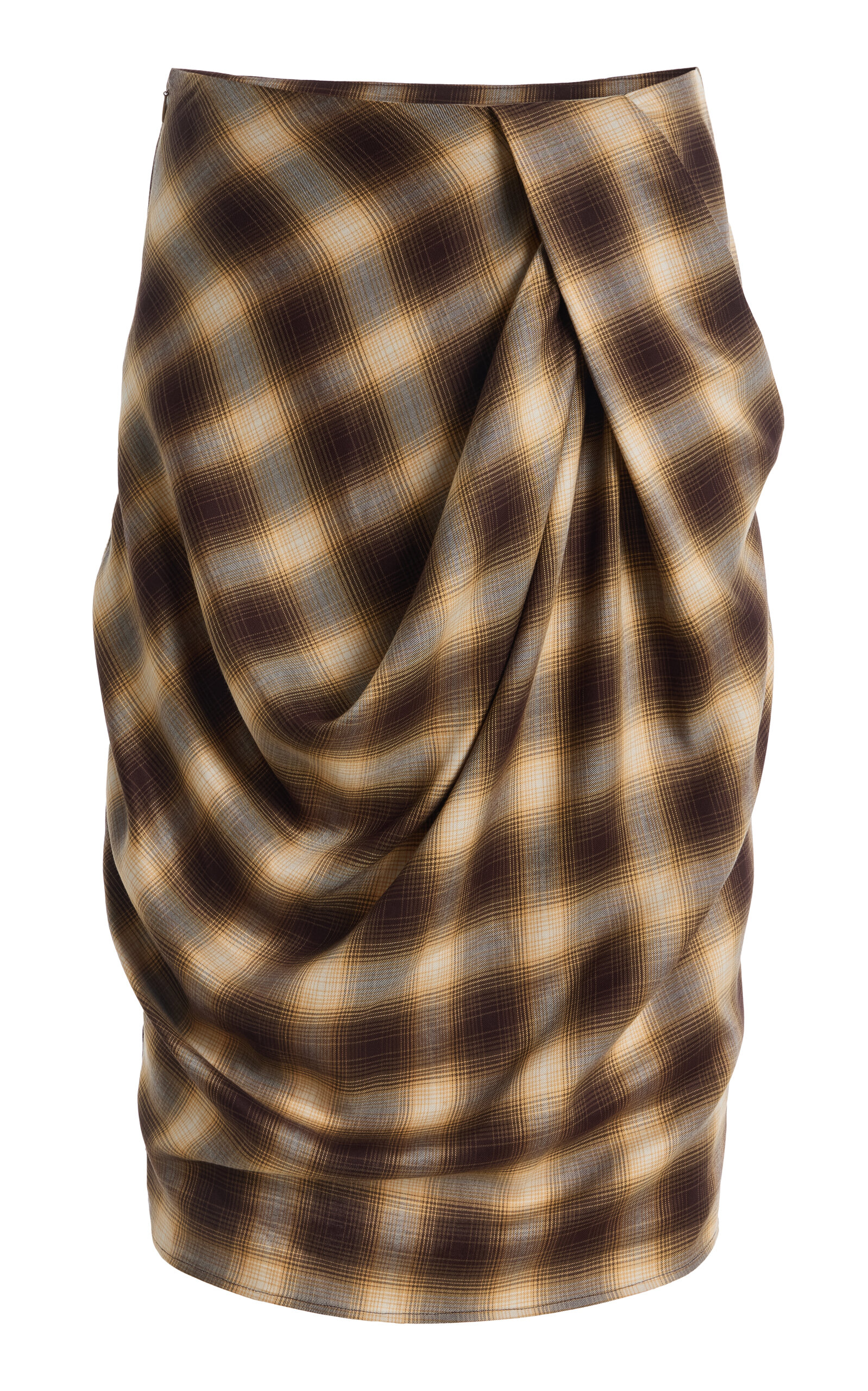 Draped Tencel Plaid Skirt