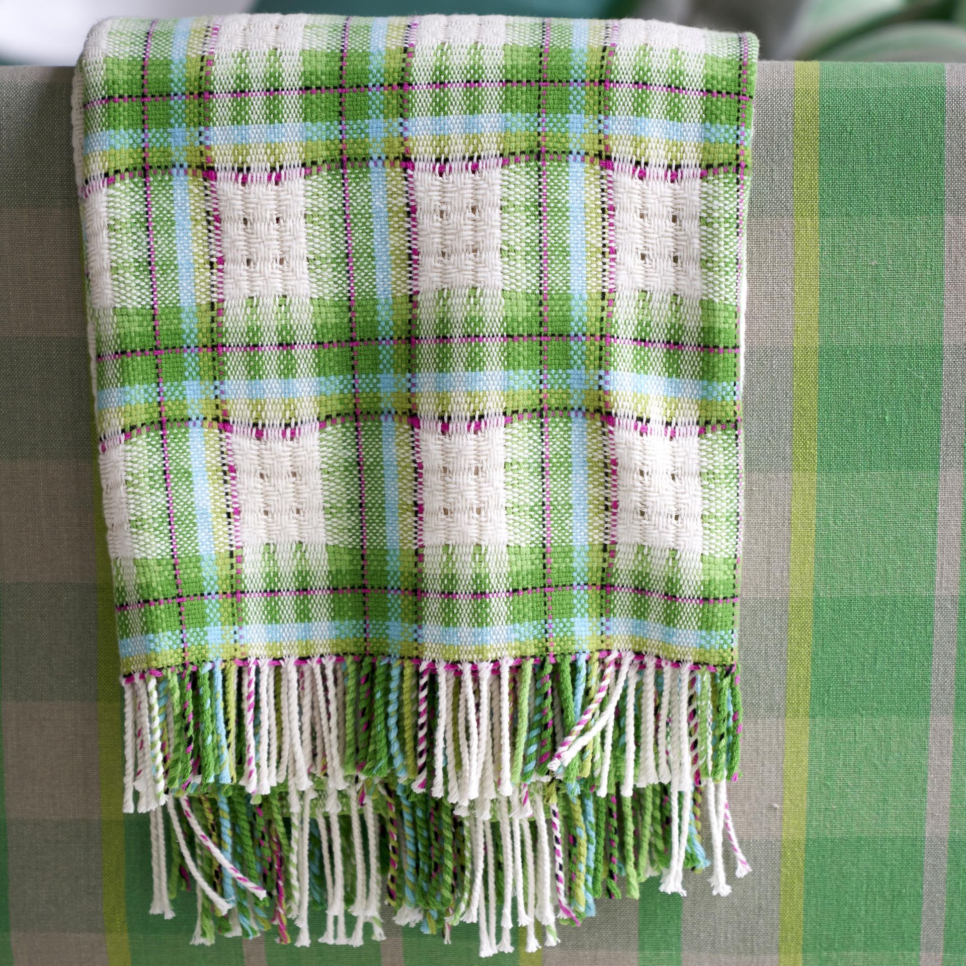 Green gingham throw
