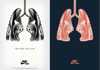 An advertisement depicting a pair of Nike trainers in the formation of a set of lungs