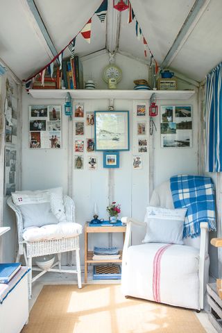 Inside garden beach hut