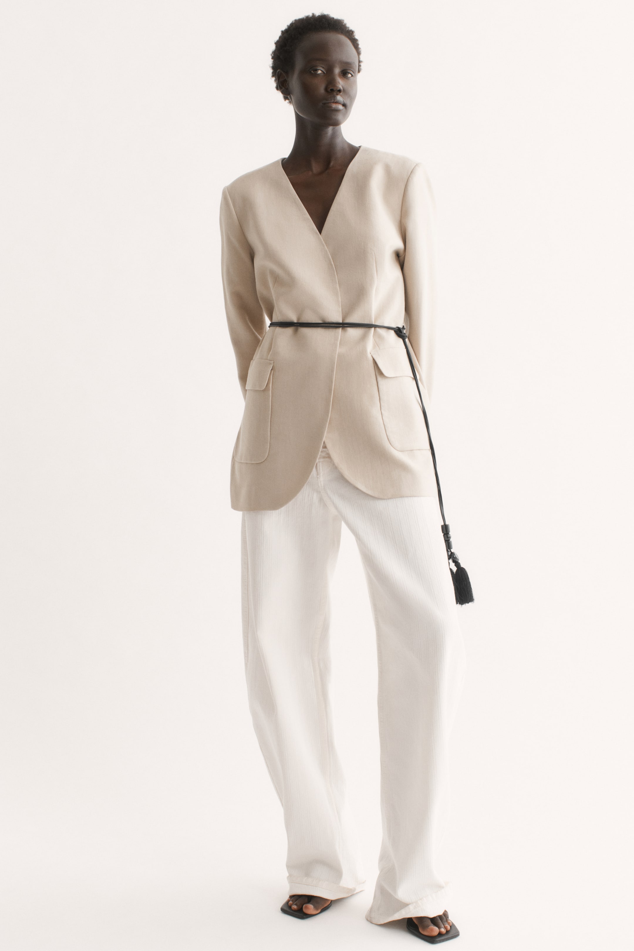 Oversized Tie-Belt Blazer