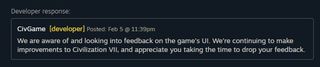 Firaxis dev response to UI early access complaints on Steam.