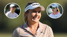 Lexi Thompson smiles in the center, with Rose Zhang and Leona Maguire on the outside