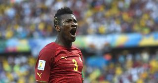 Asamoah Gyan of Ghana celebrates scoring his team's second goal during the 2014 FIFA World Cup Brazil Group G match between Germany and Ghana at Castelao on June 21, 2014 in Fortaleza, Brazil.