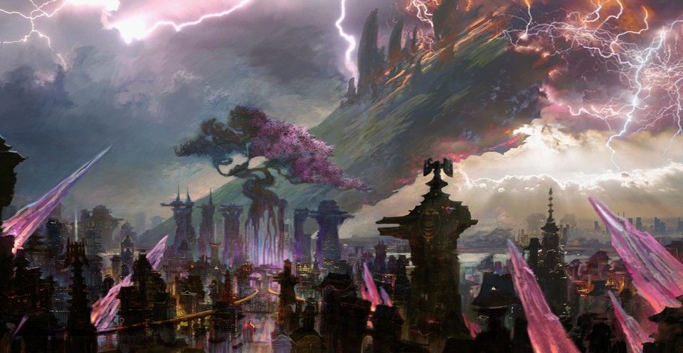 The Kamigawa plane invaded by huge elements of the world of Ikoria