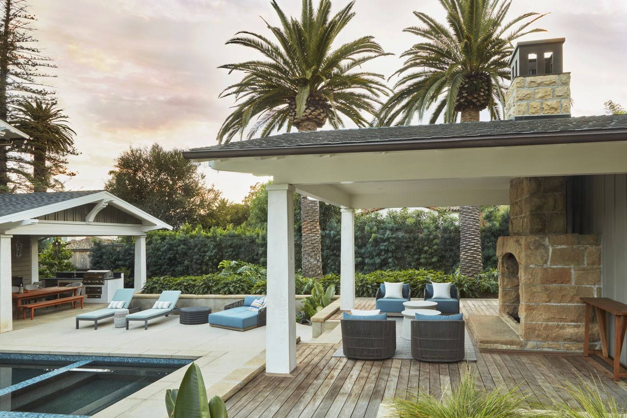 pool with a covered deck