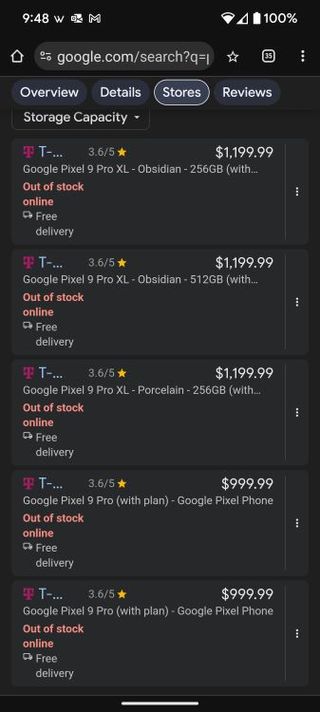 Pixel 9 Pro pricing in the US