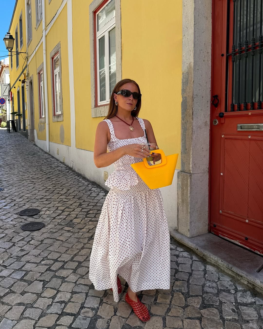 woman wearing polka dot matching set summer 2025