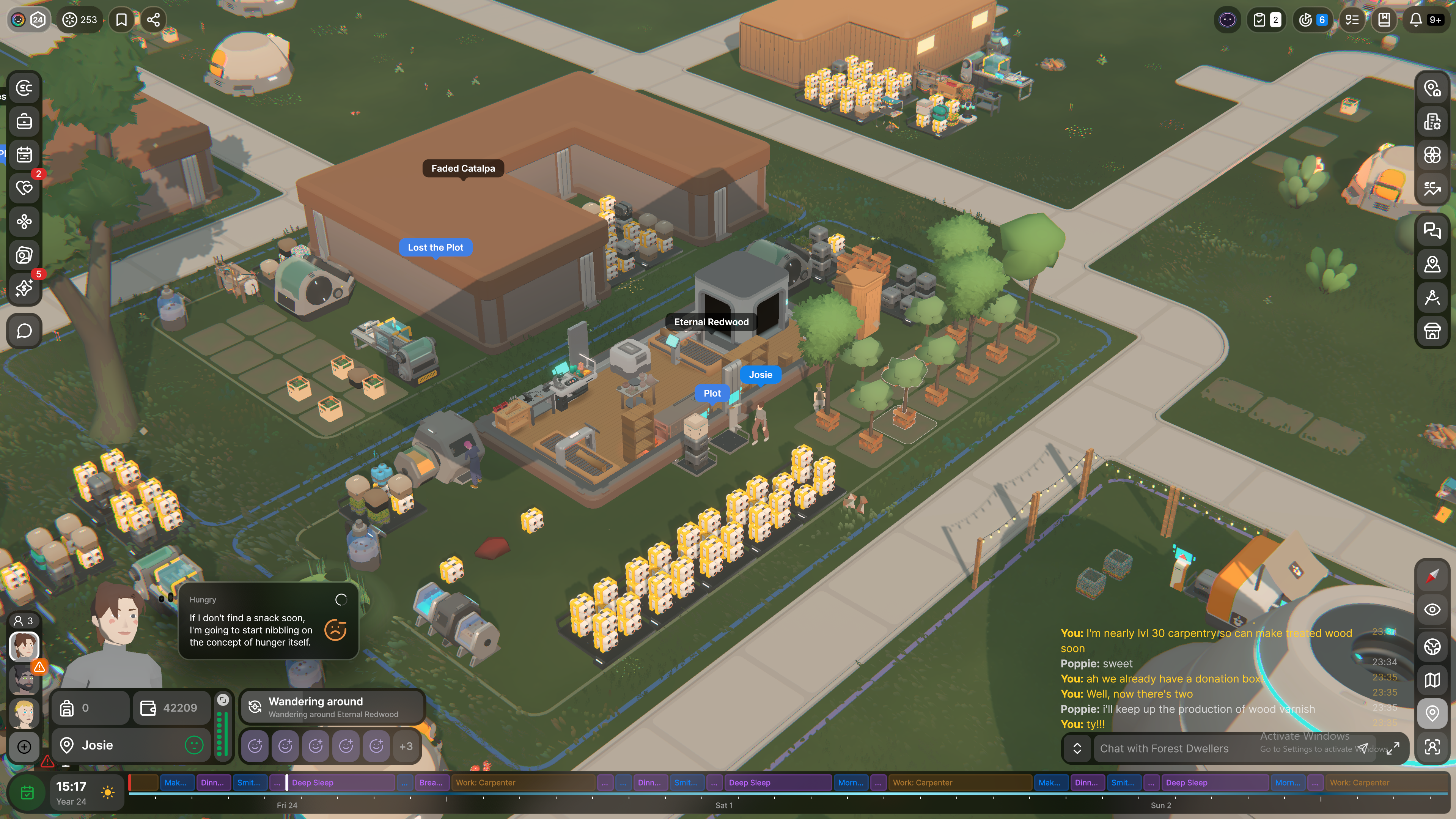 Screenshots from the game Seed showing the inside of a carpentry business