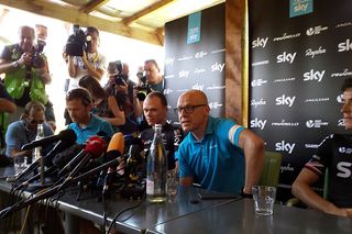 Dave Brailsford and Chris Froome at the Sky press conference on the Tour de France's second rest day in Gap