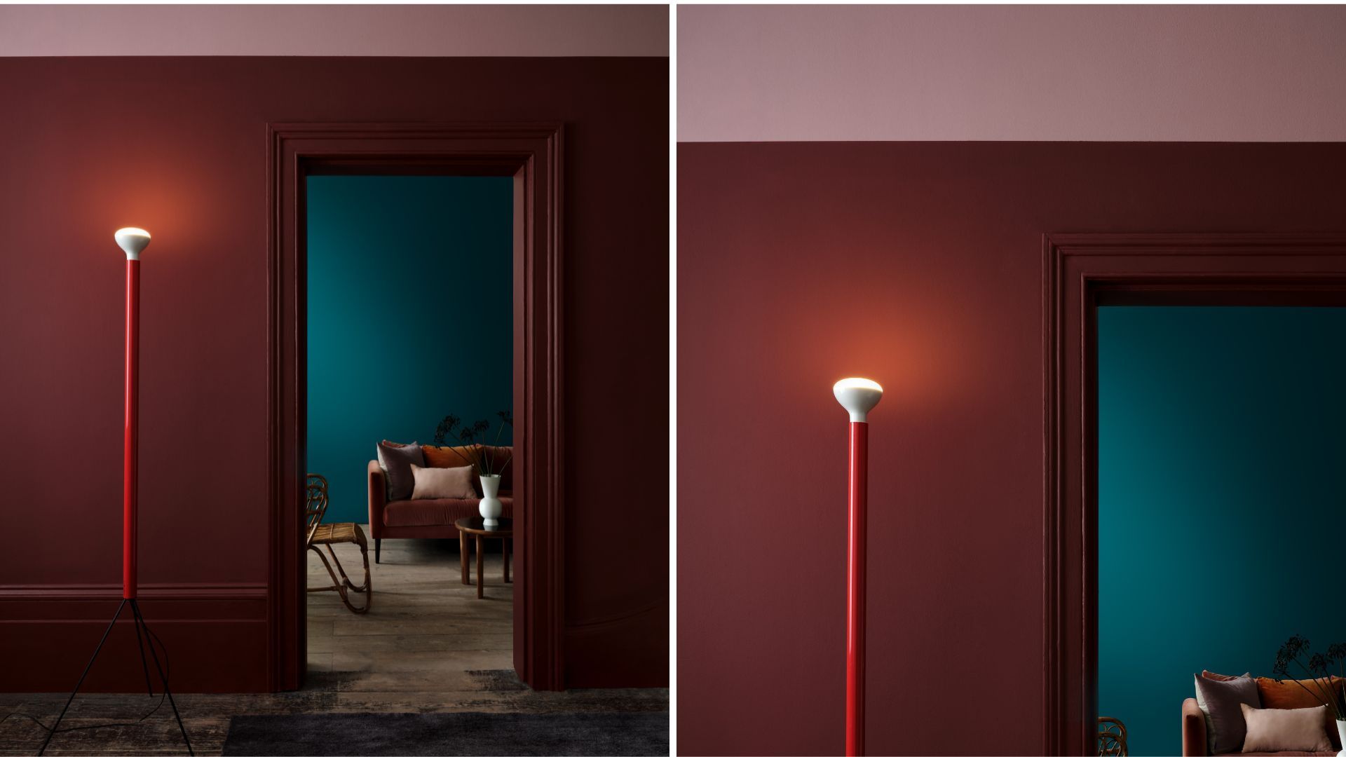 Burgundy red striking paint color idea for a hallway
