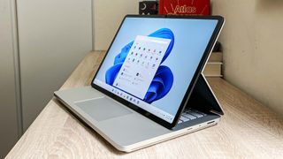 Microsoft Surface Laptop Studio 2 review unit on desk