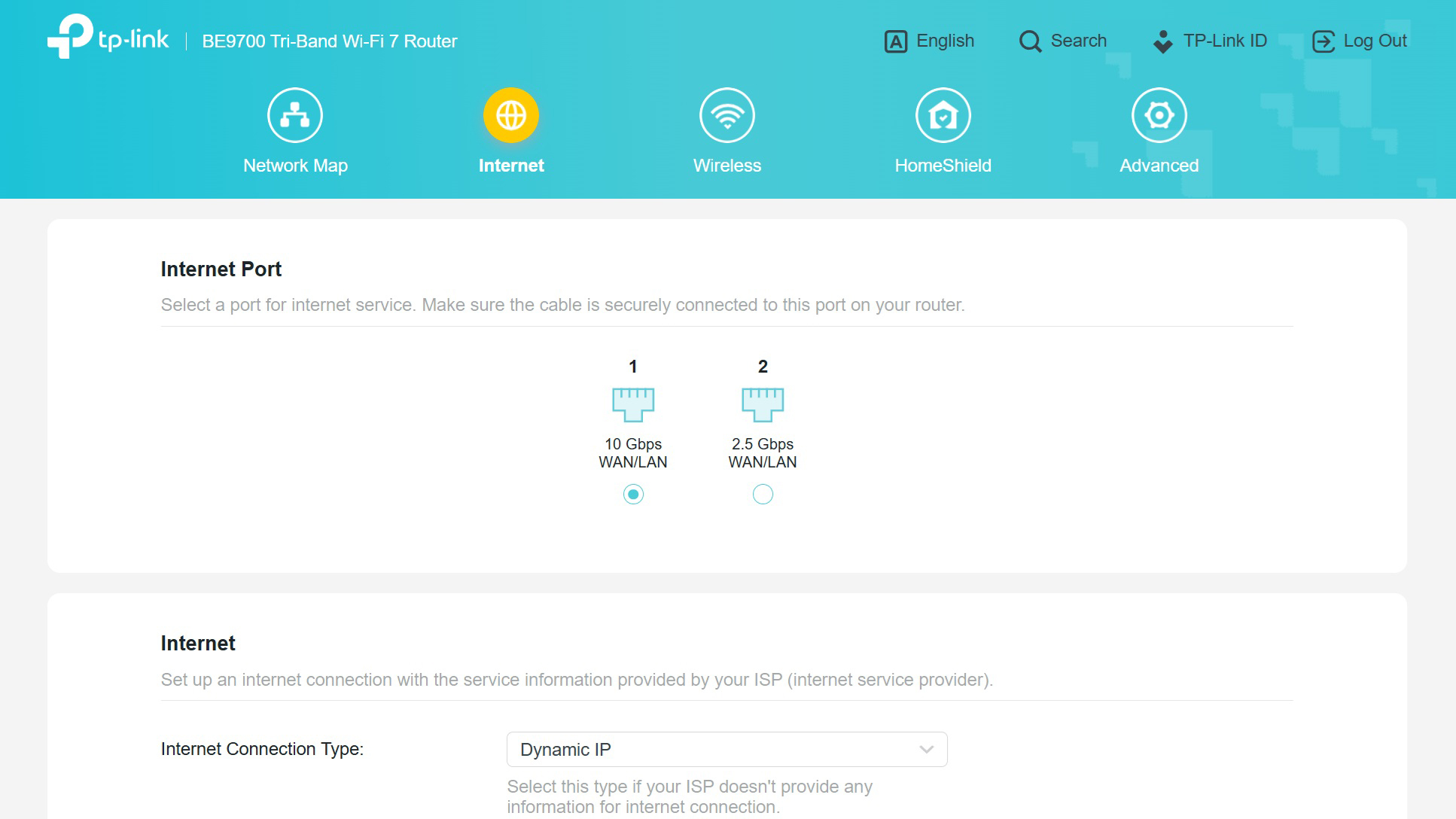 TP-Link Archer BE9700 web screenshot