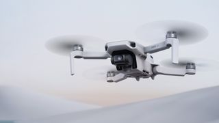 DJI Mini 4K drone in flight with generated background