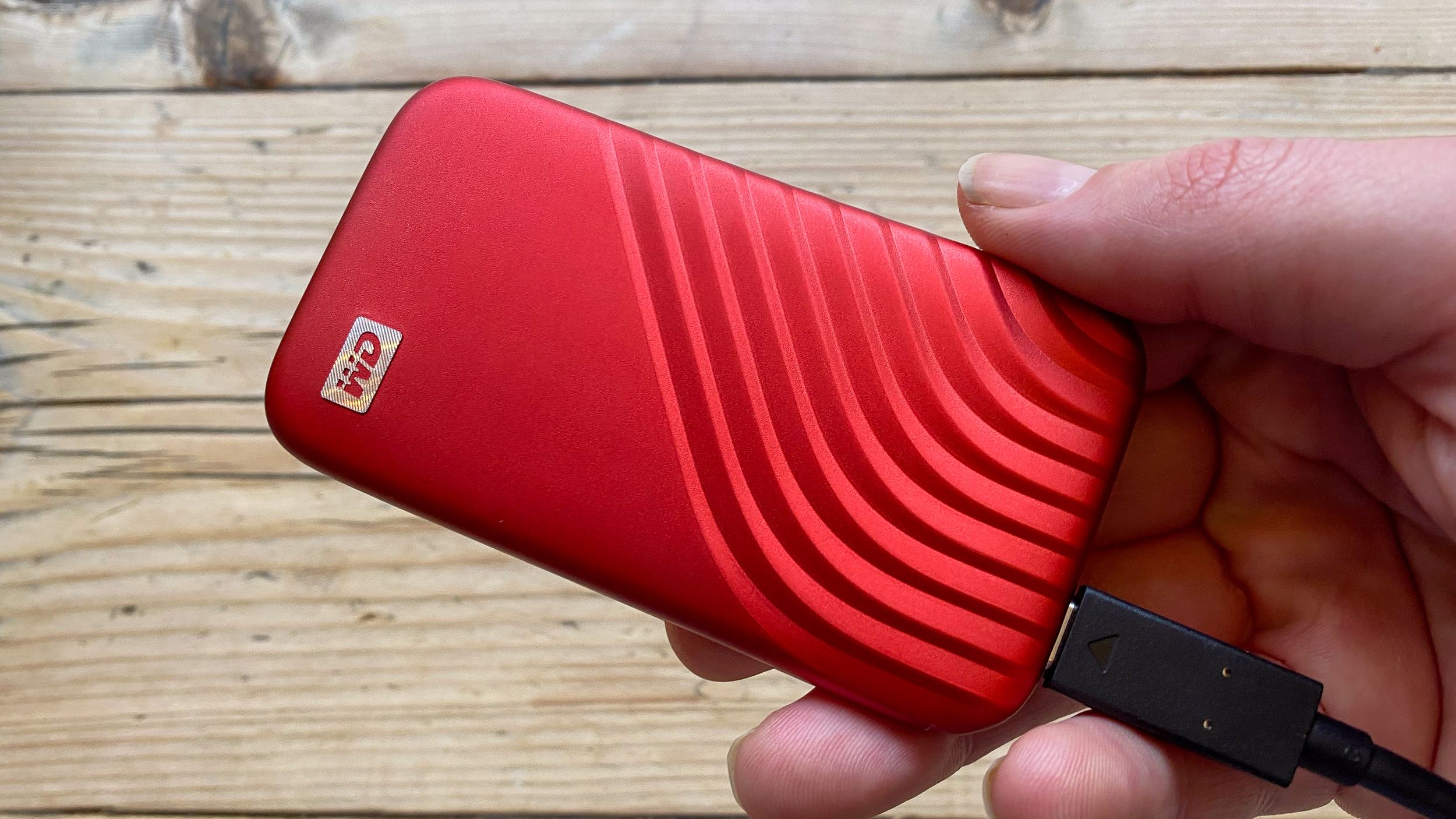 A red WD My Passport SSD