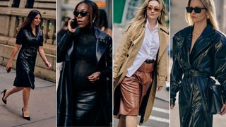 women wearing warm-weather leather in spring 2024 street style trends