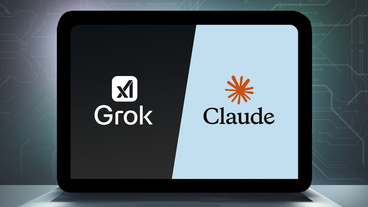 Grok vs Claude logo on a laptop