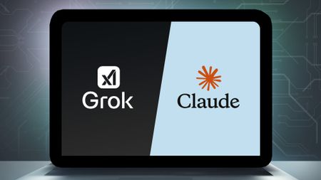 Grok vs Claude logo on a laptop