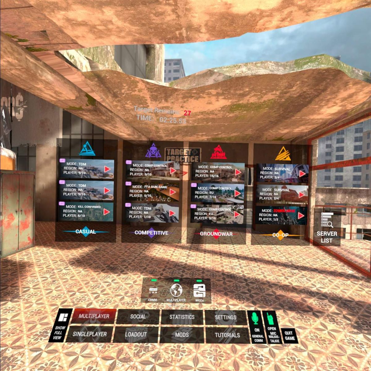 Browsing multiplayer game modes on Contractors for Quest
