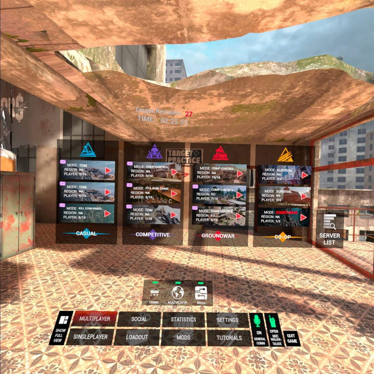 Browsing multiplayer game modes on Contractors for Quest