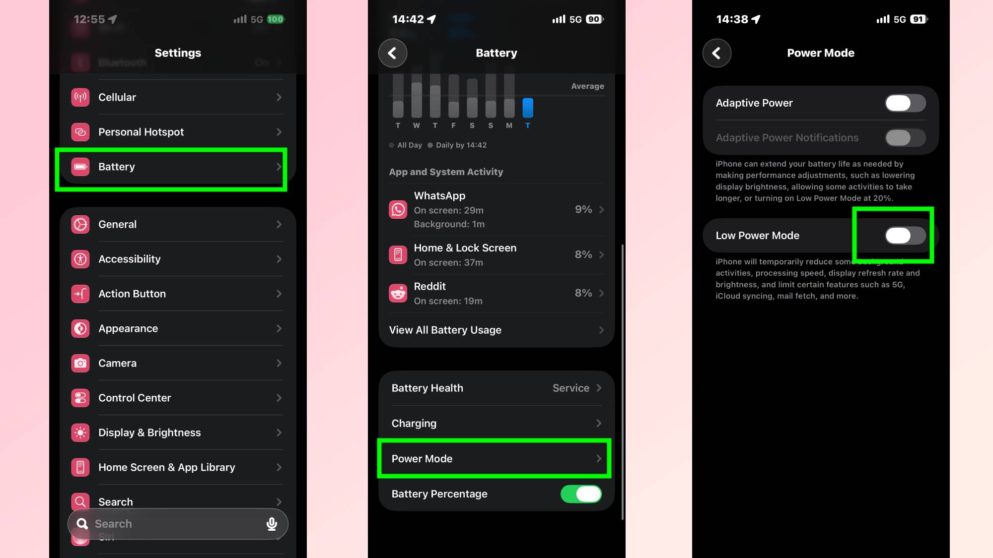 How to toggle off power mode on iPhone