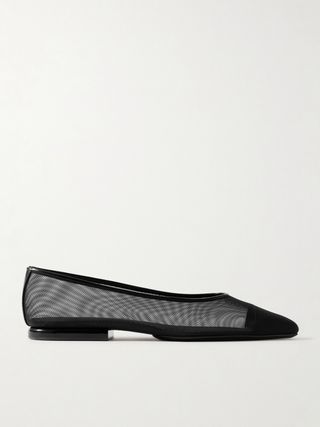 Primula Leather-Trimmed Mesh Point-Toe Flats