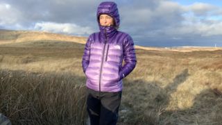 Julia Clarke wearing The North Face Summit Breithorn Down Jacket 