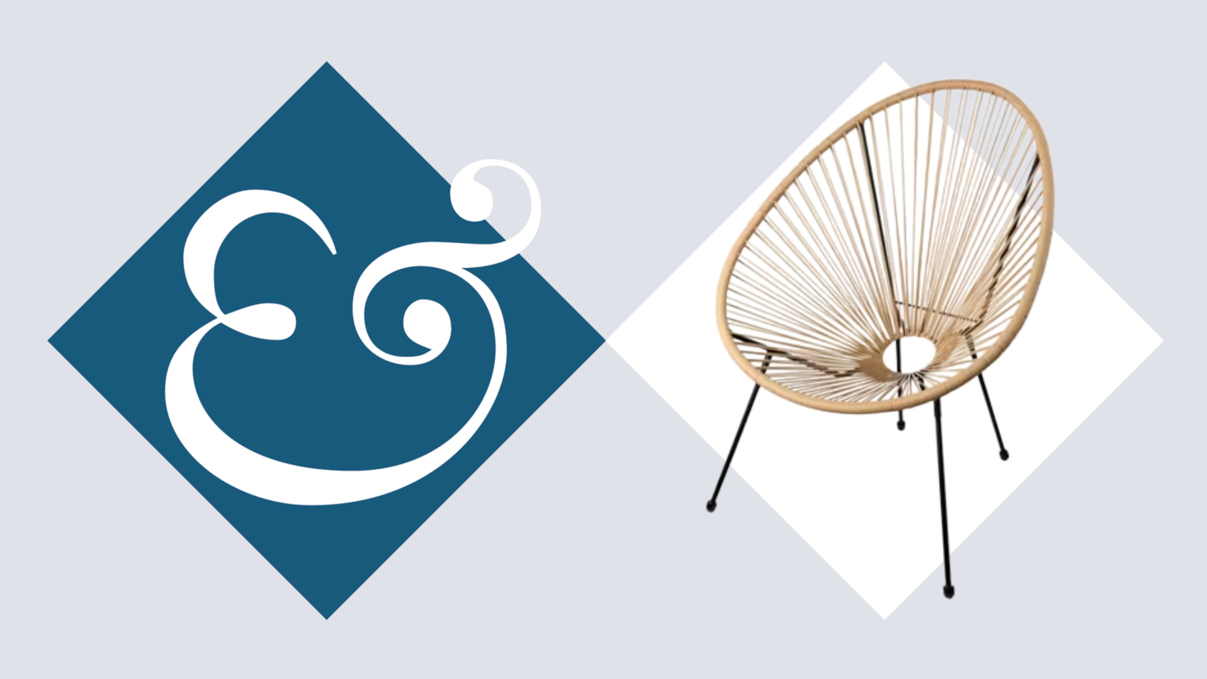 Aldi outdoor oval-shaped string chair pictured against a diamond-print H&amp;G background