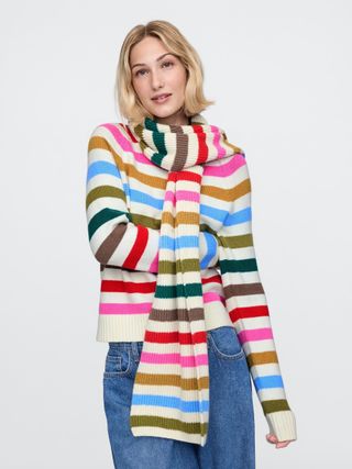 Cream Stripe Cashsoft Rib Scarf