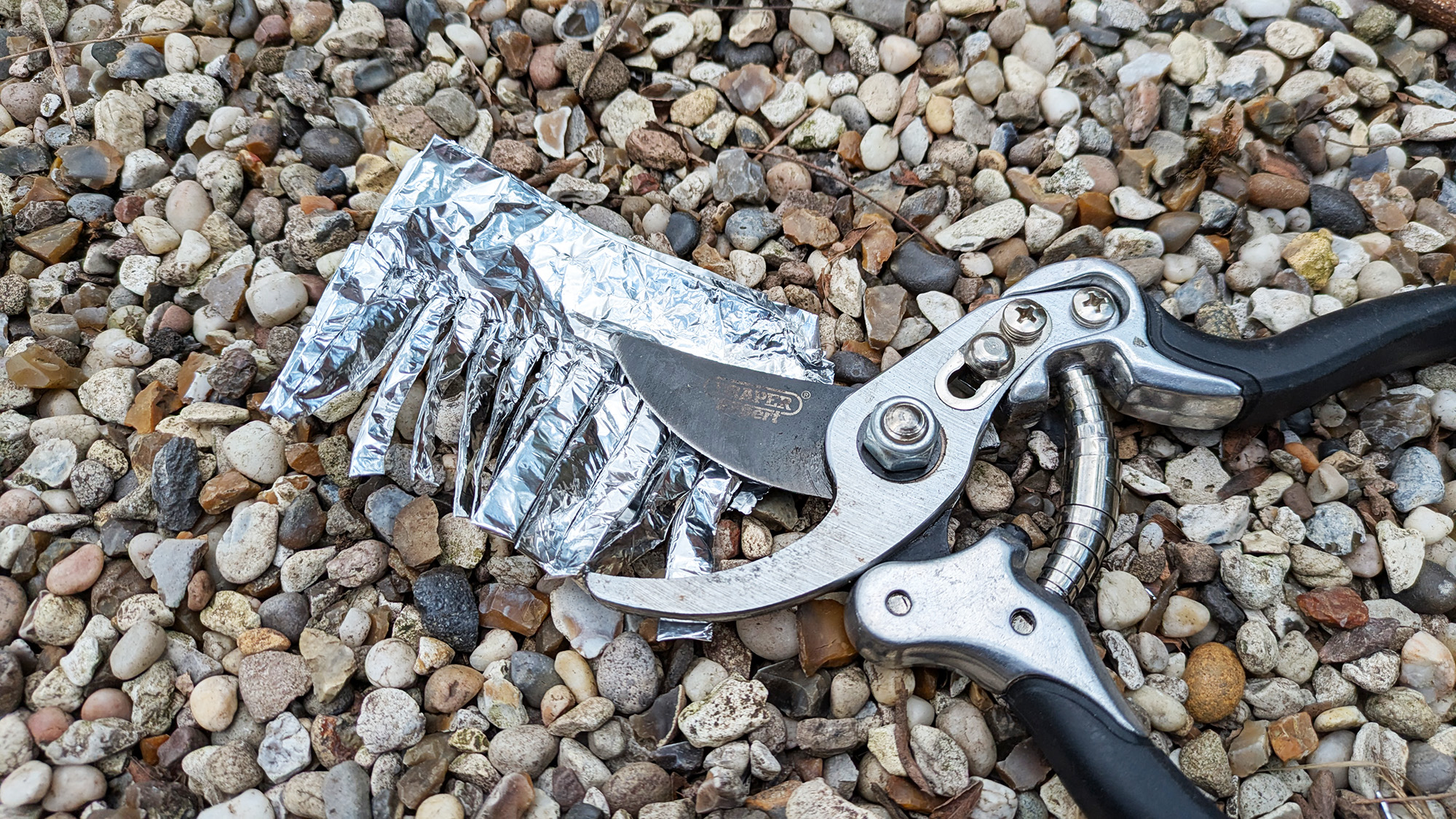 Pruning shears and aluminum foil
