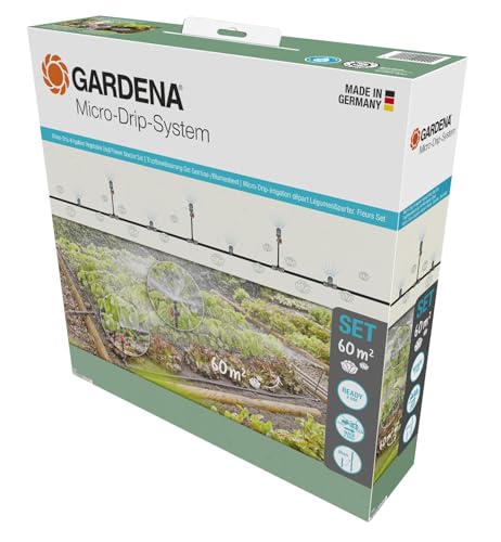 Gardena Micro-Drip-System Drip Irrigation Set Vegetable/flower Bed (60 M²): Starter Set, Ready to Use, Water-Saving Irrigation System, Simple & Flexible Connection Technology (13450-20)
