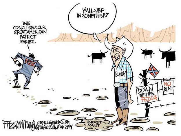 Editorial cartoon Cliven Bundy racist Fox News