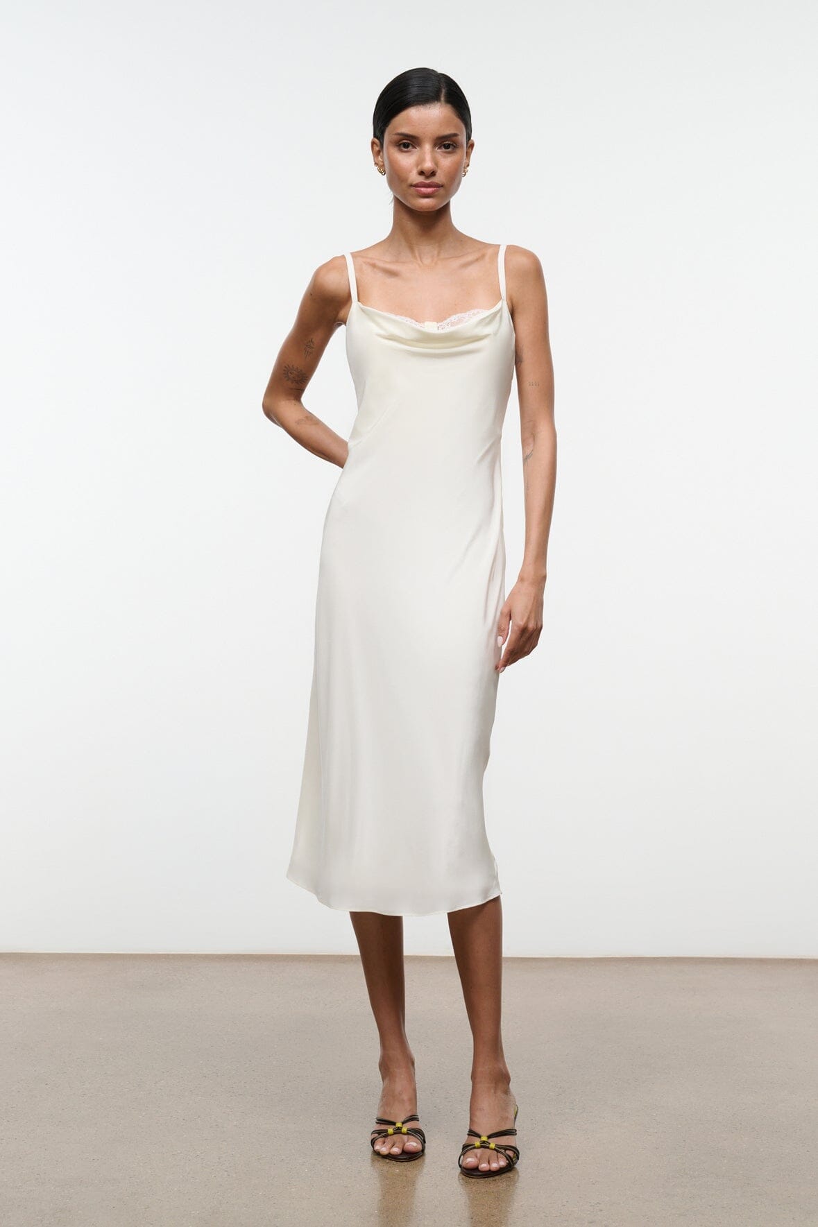 Evangeline Silk Midi Dress | Ivory White - Size 00